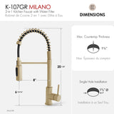 Milano Pull-Down Kitchen Faucet with water filter. Stainless Steel Gold