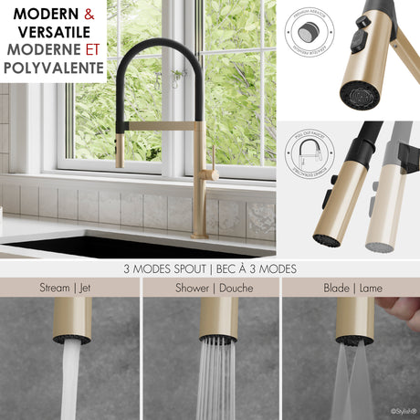 Single Handle with Spout Hose Pull Out Three Modes Kitchen Faucet