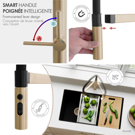 Single Handle with Spout Hose Pull Out Three Modes Kitchen Faucet