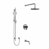 Type T/P (thermostatic/pressure balance) " coaxial 3-way system with hand shower rail, shower head and spout
