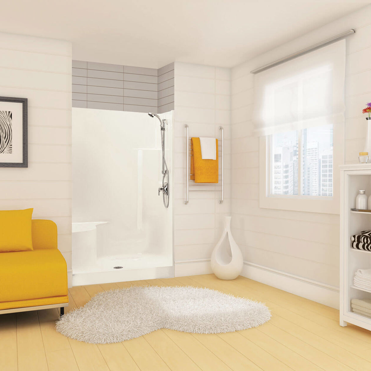 Carlton I 48 x 35 AcrylX Alcove Center Drain One-Piece Shower in White