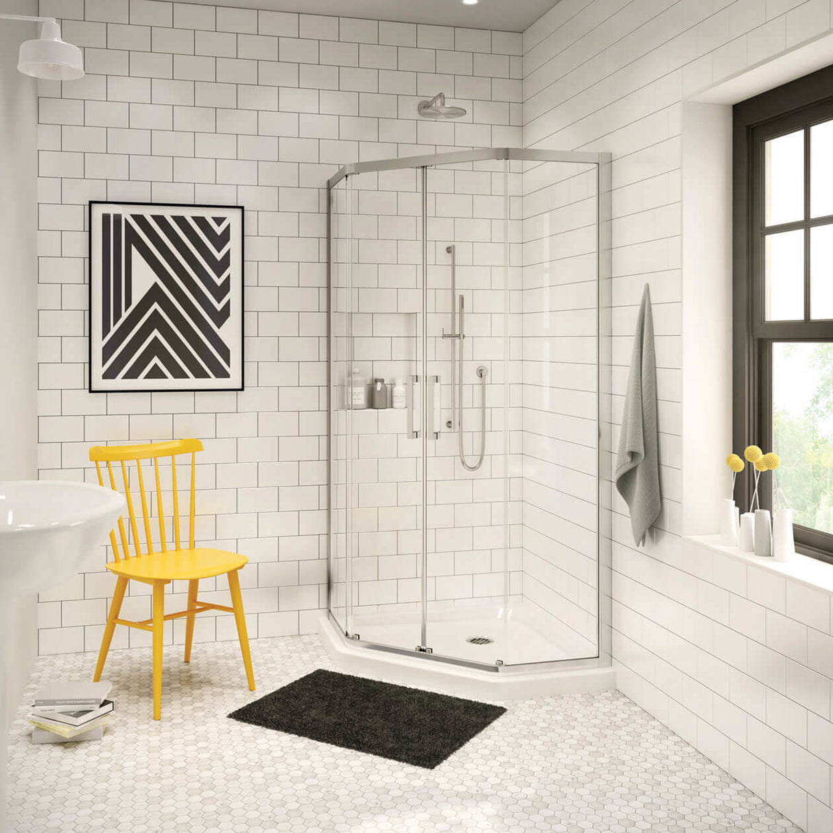 Neo-Angle Base 36 3 in. 36 x 36 Acrylic Corner Left or Right Shower Base with Corner Drain in White