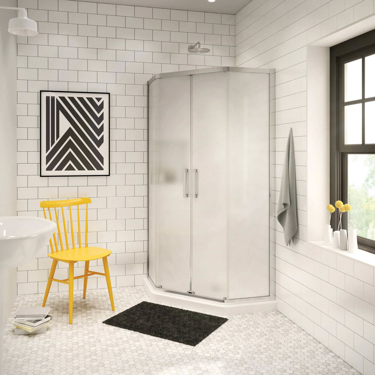 Neo-Angle Base 40 3 in. 40 x 40 Acrylic Corner Left or Right Shower Base with Corner Drain in White