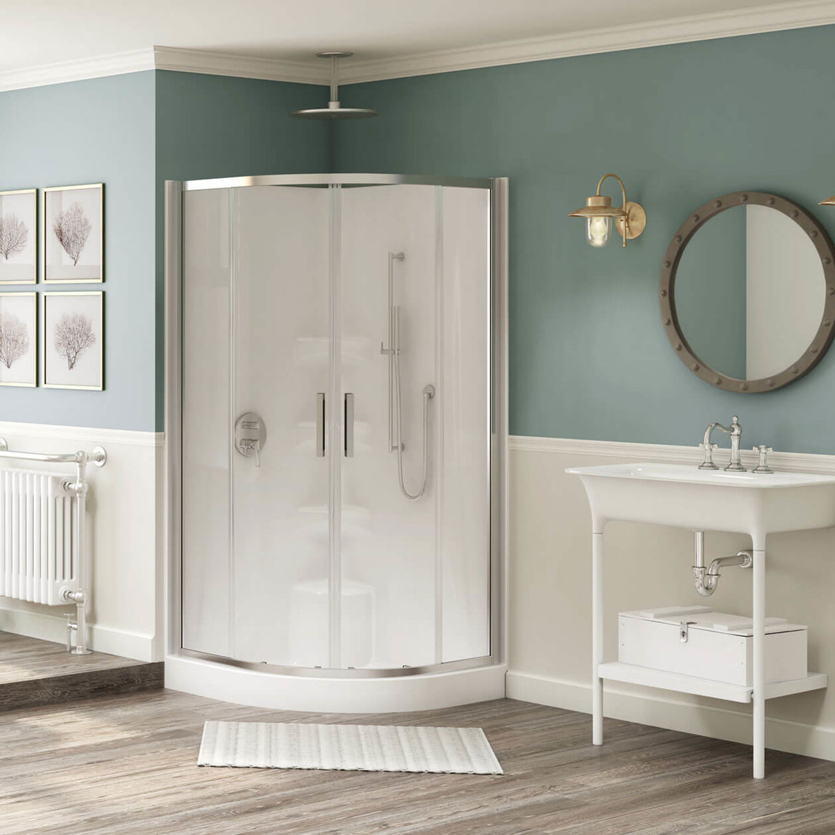 Novello II 37 x 37 Acrylic Corner Center Drain One-Piece Shower in White