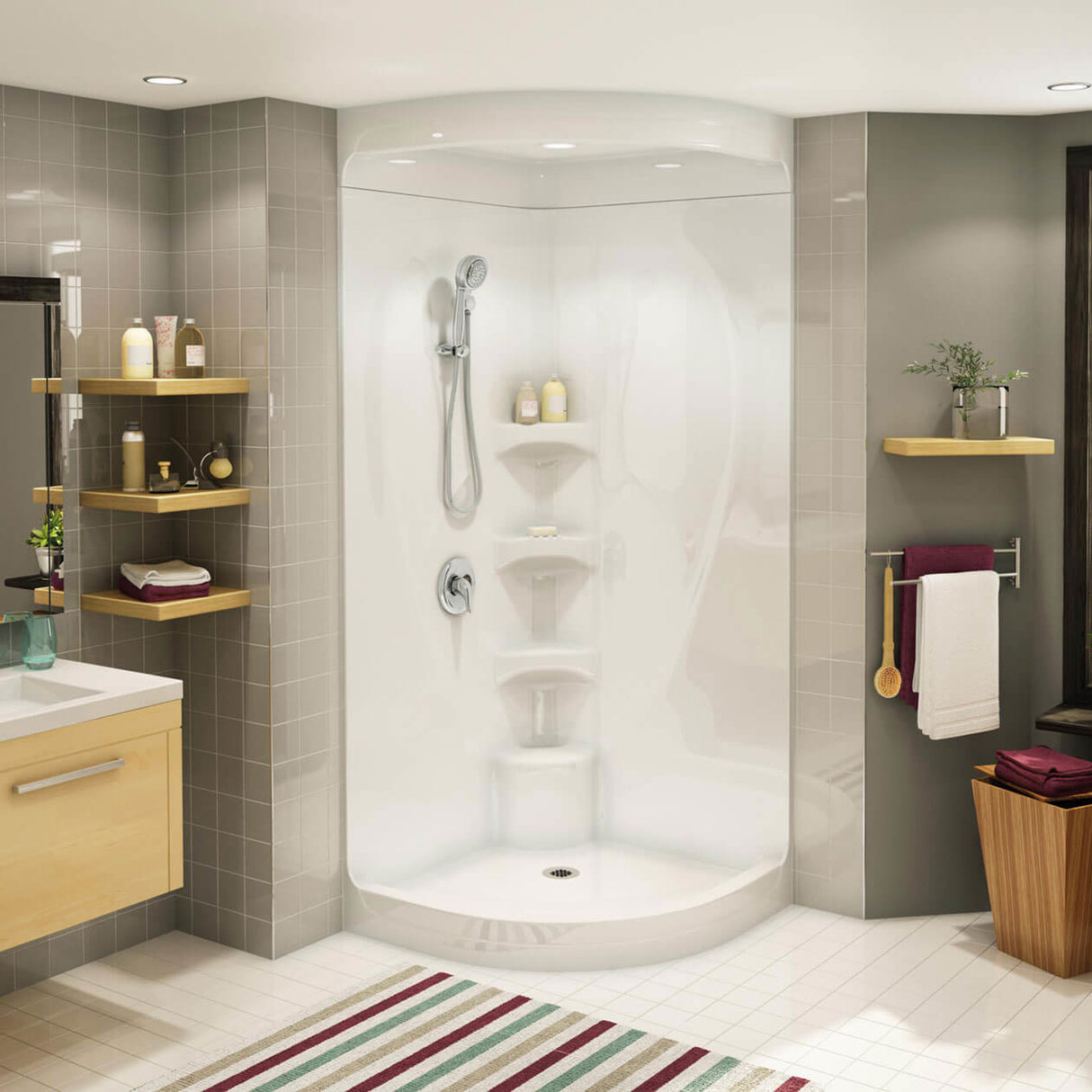 Equinox I 37 x 37 Acrylic Corner Center Drain One-Piece Shower in White