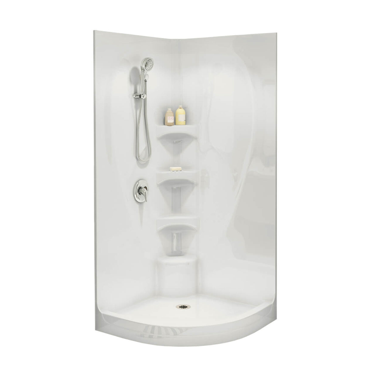 Equinox I 37 x 37 Acrylic Corner Center Drain One-Piece Shower in White