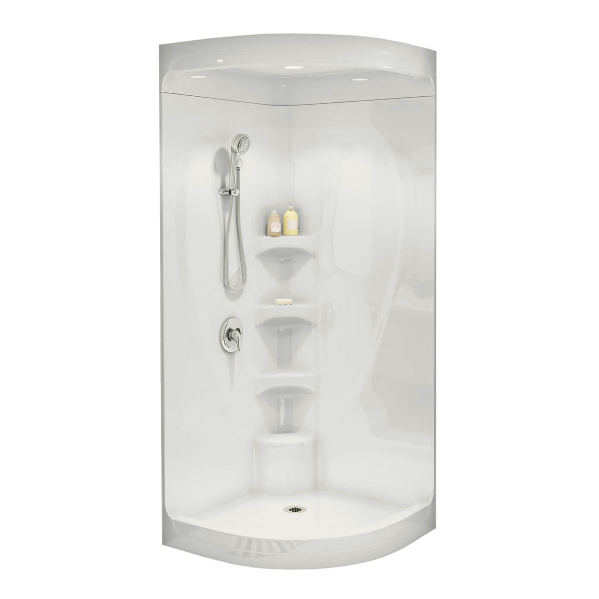 Equinox I 37 x 37 Acrylic Corner Center Drain One-Piece Shower in White