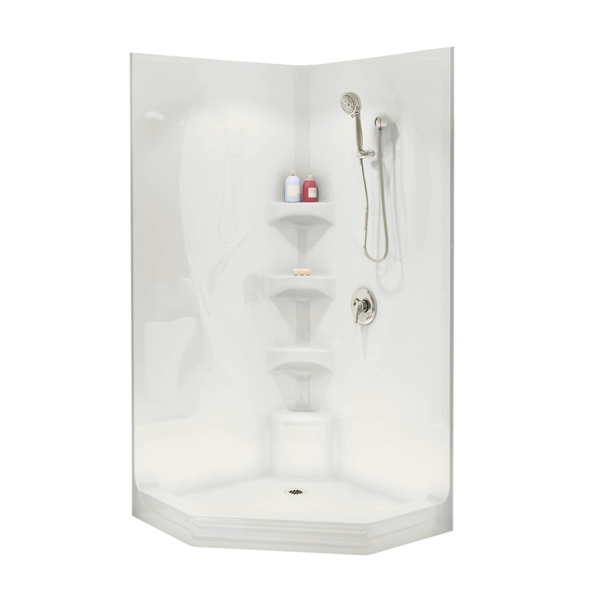 Equinox II 40 x 40 Acrylic Corner Center Drain One-Piece Shower in White