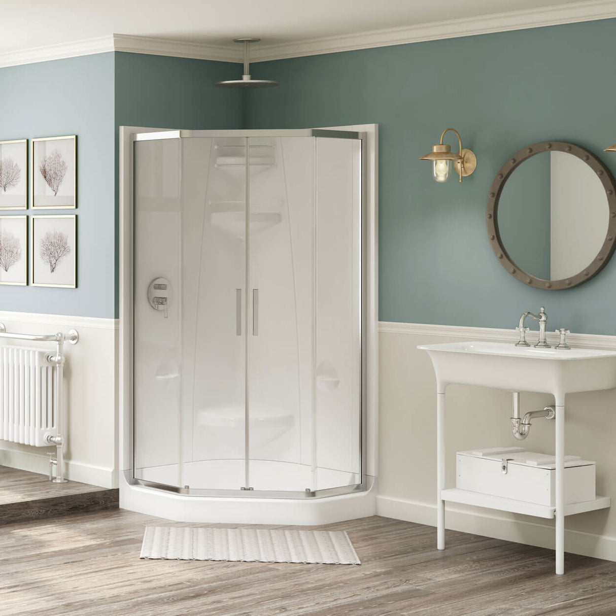 Freestyle 37 Neo-Angle 37 x 37 Acrylic Corner Center Drain Two-Piece Shower in White