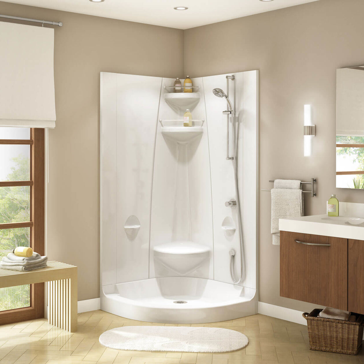 Freestyle 40 Neo-Round 40 x 40 Acrylic Corner Center Drain Two-Piece Shower in White