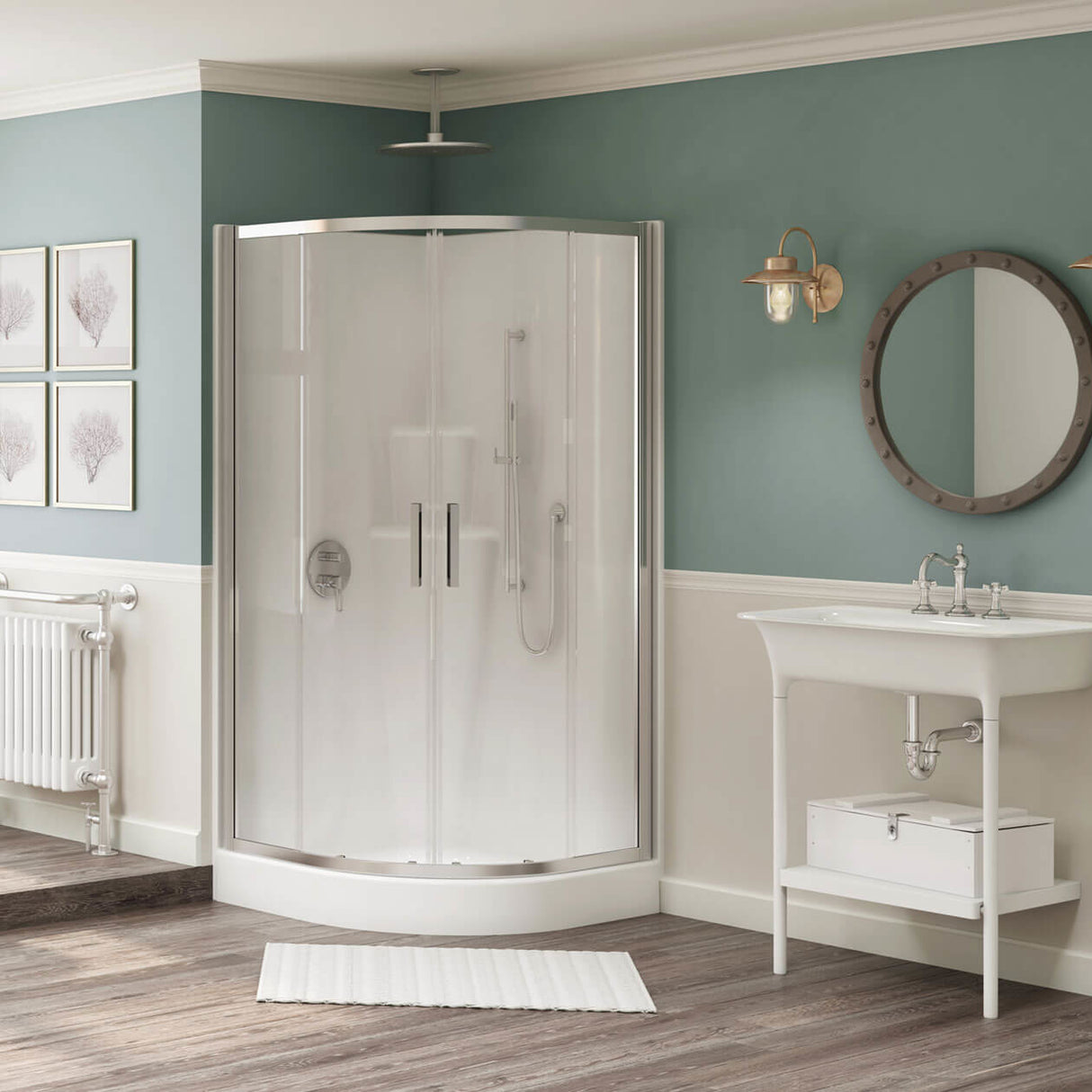 Galaxie II 37 x 37 AcrylX Corner Center Drain One-Piece Shower in White