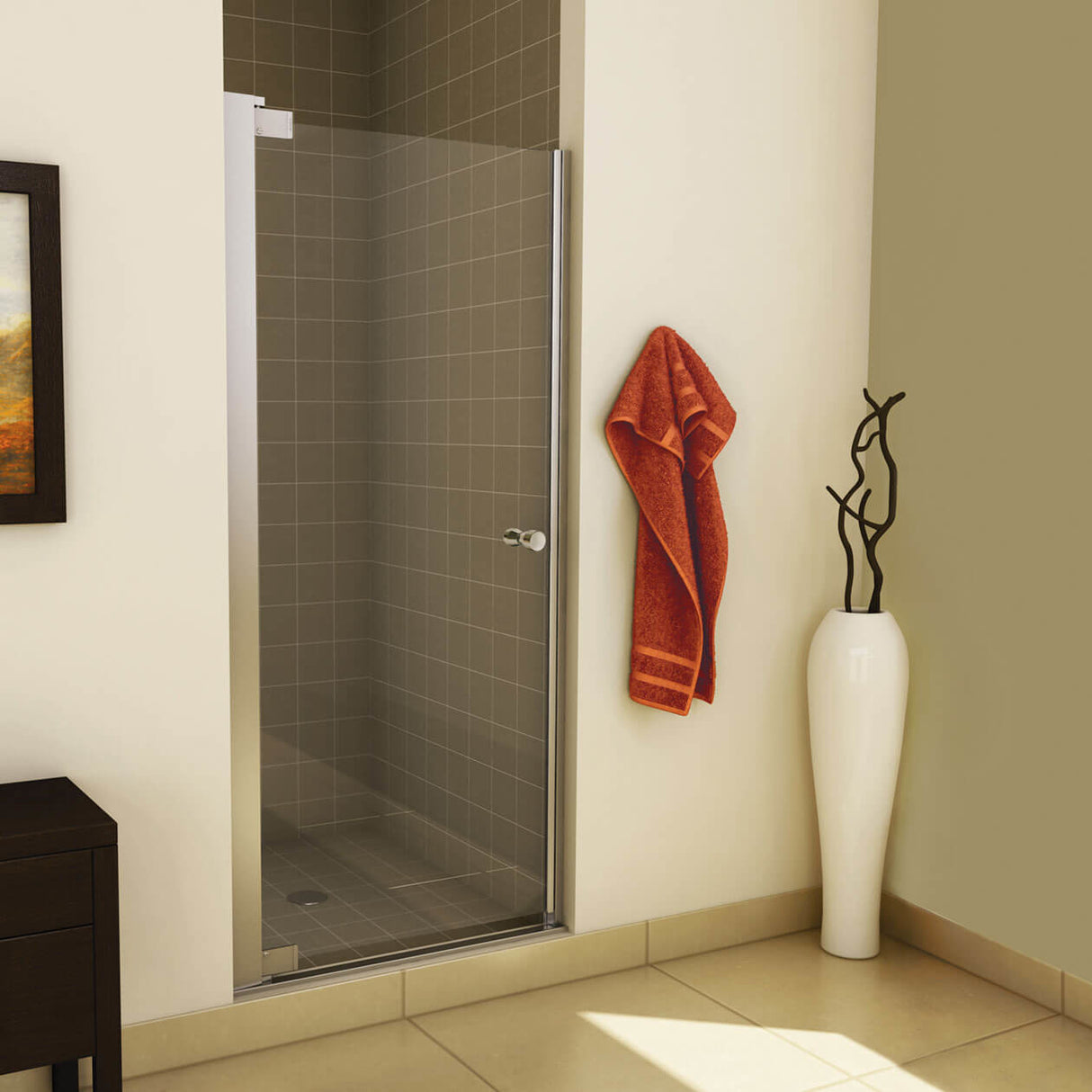 Madono 24 ½-26 ½ x 67 in. 6 mm Pivot Shower Door for Alcove Installation with Clear glass in Chrome