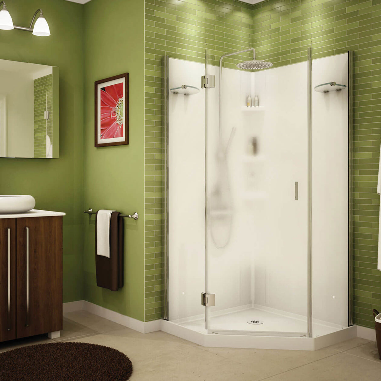 Papaya 36 x 36 Polystyrene Center Drain Shower Kit in White with Clear glass in Chrome