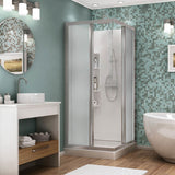 32 Mediterranean III 32 x 32 Polystyrene Center Drain Shower Kit in White with Mistelite glass in Chrome