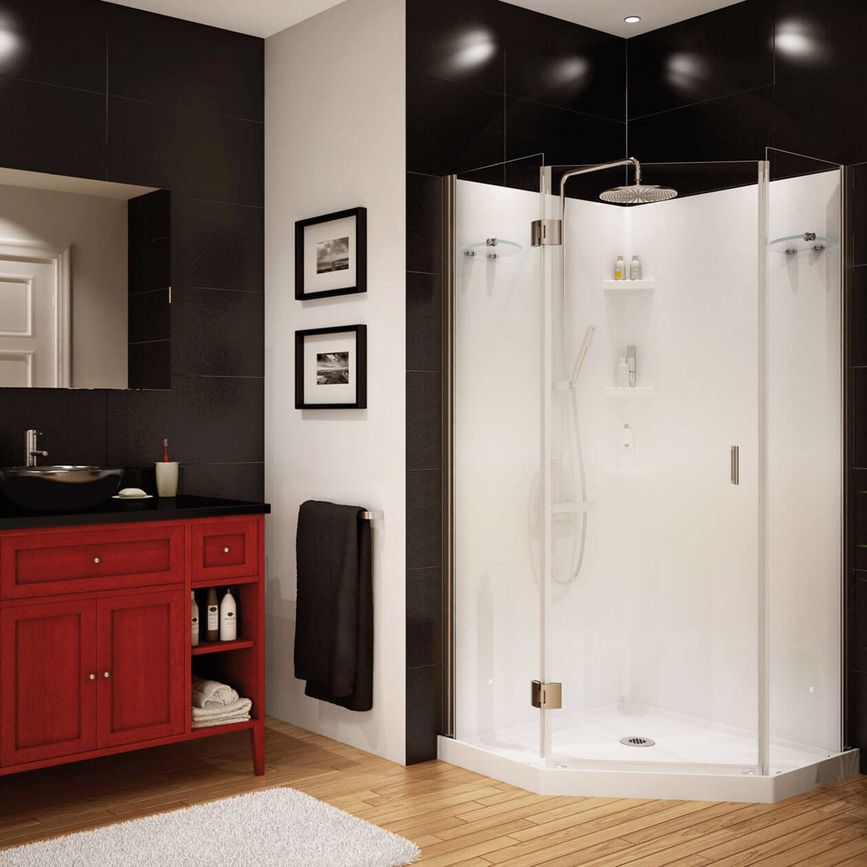 Daylight 36 x 36 Polystyrene Center Drain Shower Kit in White with Blur glass in Chrome