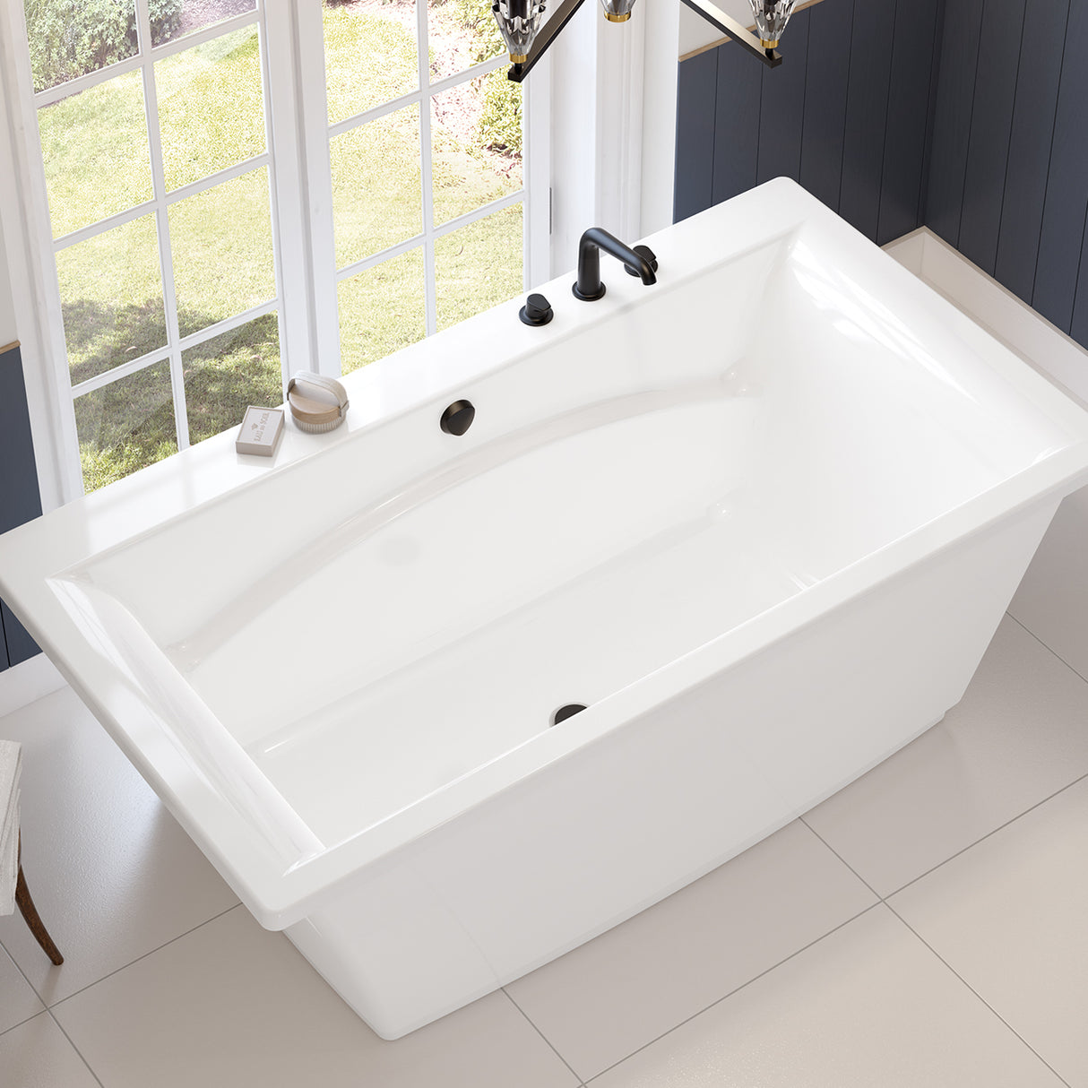 Optik 6636 F Acrylic Freestanding Center Drain Bathtub in White with White Skirt