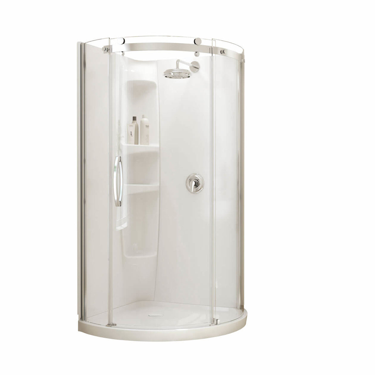 Olympia Round - Left Opening 36 x 36 Acrylic Left-Hand Drain Shower Kit in White with Clear glass in Chrome