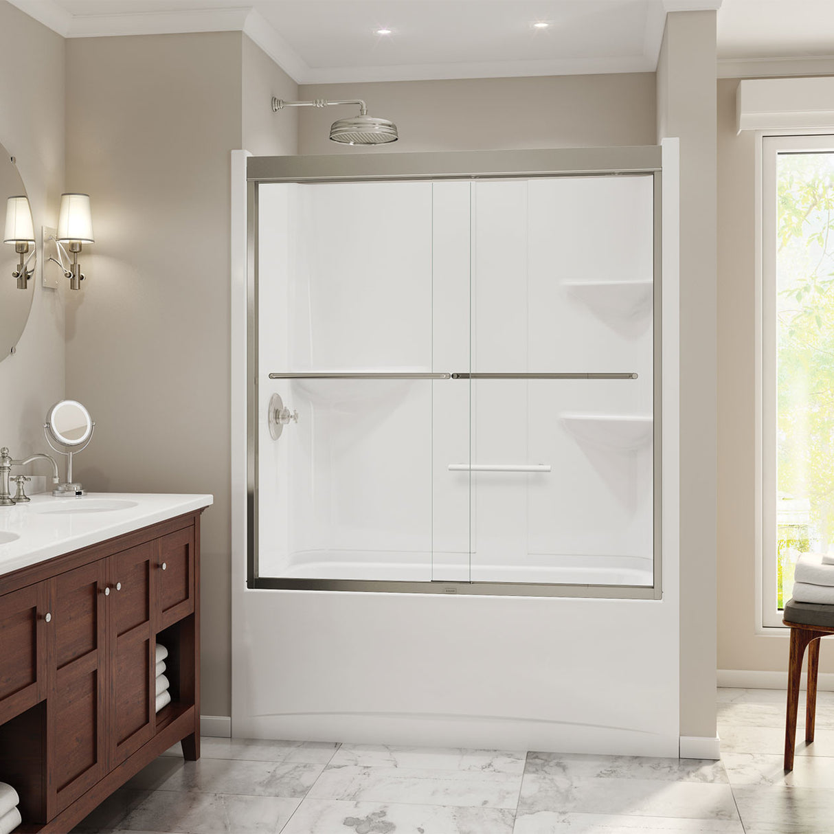 Camelia TS-6032 Acrylic Alcove Left-Hand Drain One-Piece Tub Shower in White