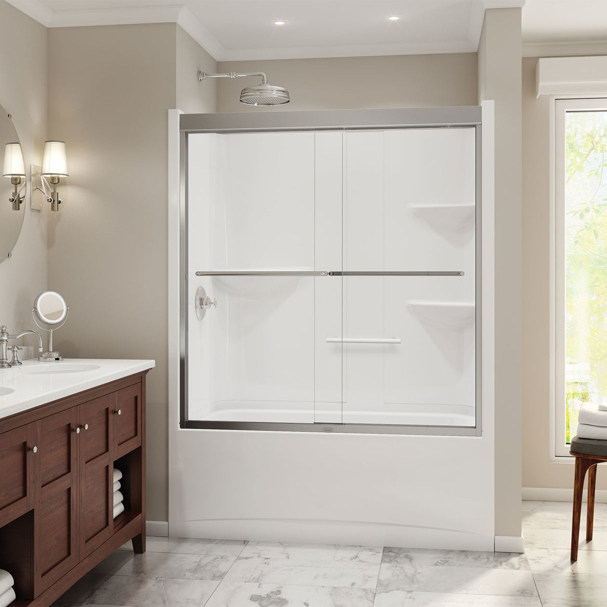 Camelia TS-6032 Acrylic Alcove Left-Hand Drain One-Piece Tub Shower in White