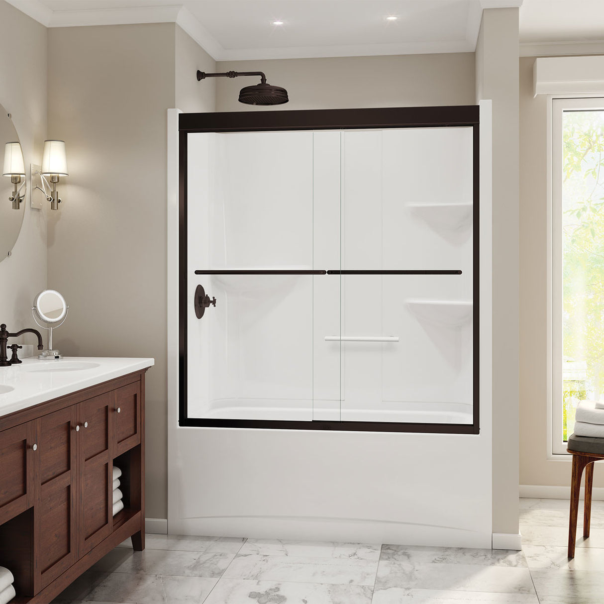 Camelia TS-6032 Acrylic Alcove Left-Hand Drain One-Piece Tub Shower in White