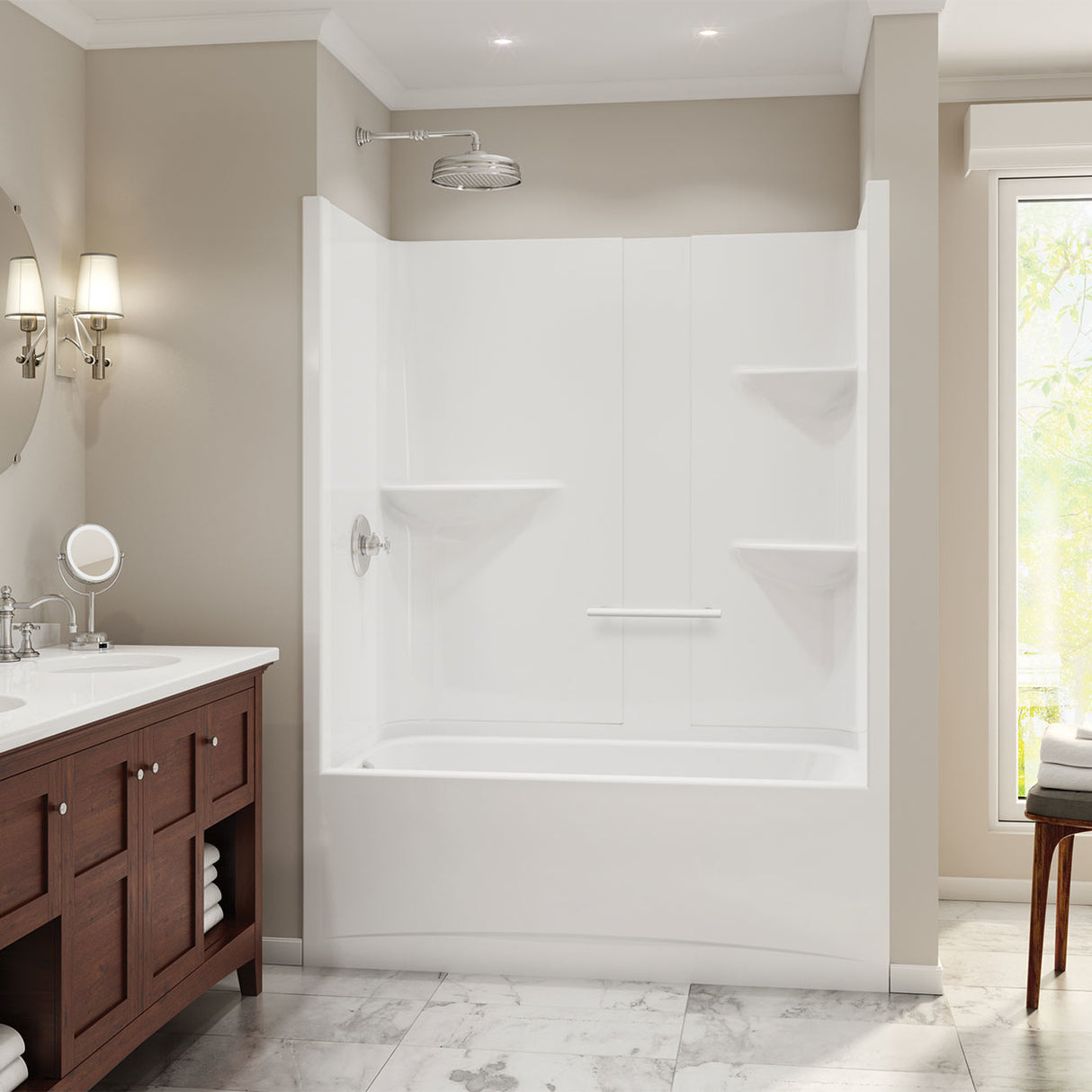 Camelia TS-6032 Acrylic Alcove Left-Hand Drain One-Piece Tub Shower in White