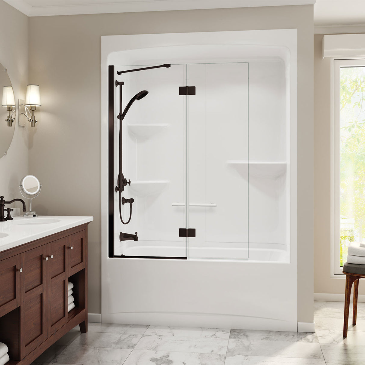 Camelia TSR-6032 Acrylic Alcove Left-Hand Drain One-Piece Tub Shower in White