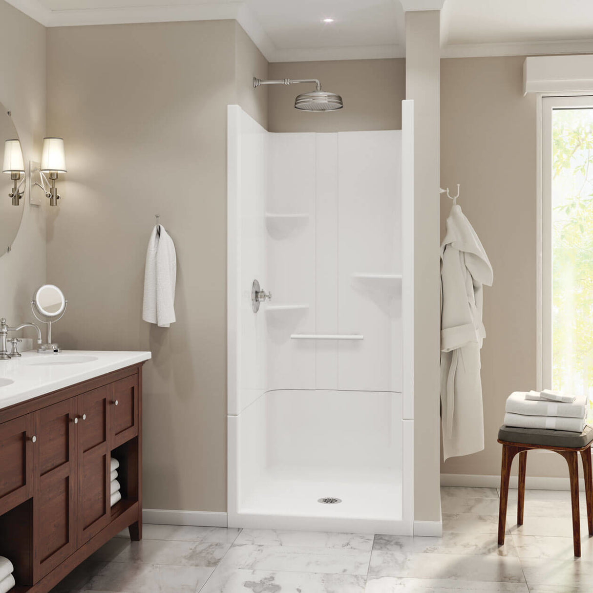 Camelia SH-3636 Acrylic Alcove Center Drain Two-Piece Shower in White