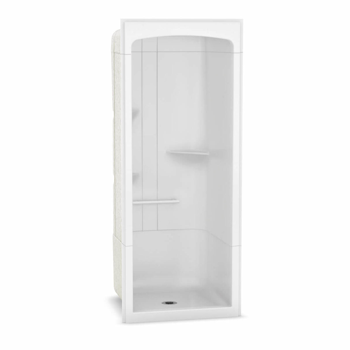 Camelia SHR-3636 Acrylic Alcove Center Drain Three-Piece Shower in White - No Seat