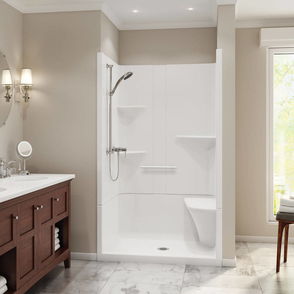 Camelia SH-4834 Acrylic Alcove Center Drain Two-Piece Shower in White