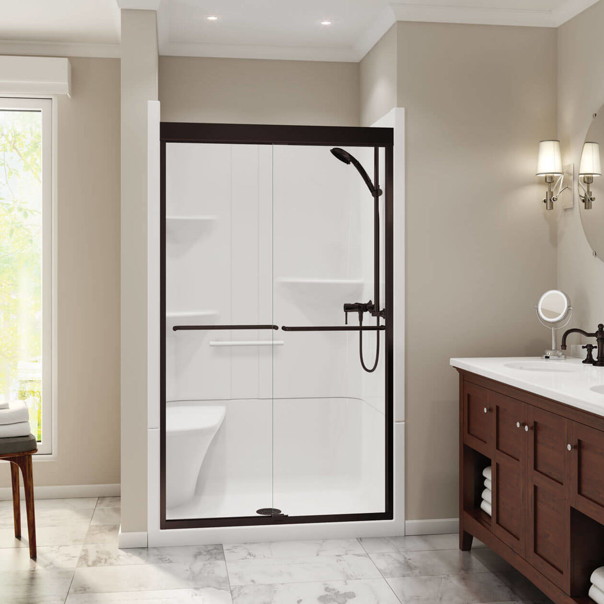 Camelia SH-4834 Acrylic Alcove Center Drain Two-Piece Shower in White