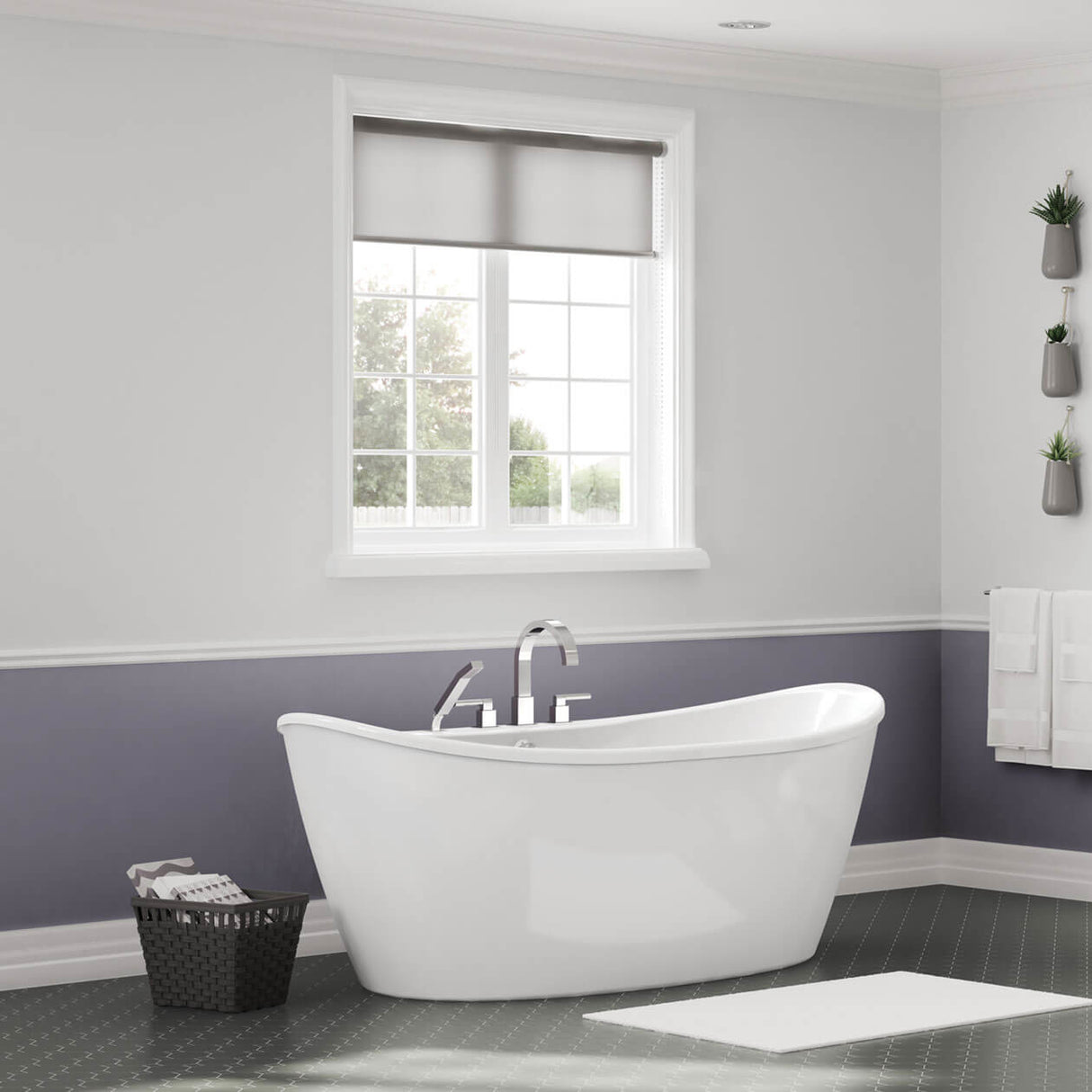 Delsia 6636 AcrylX Freestanding Center Drain Bathtub in White with White Skirt