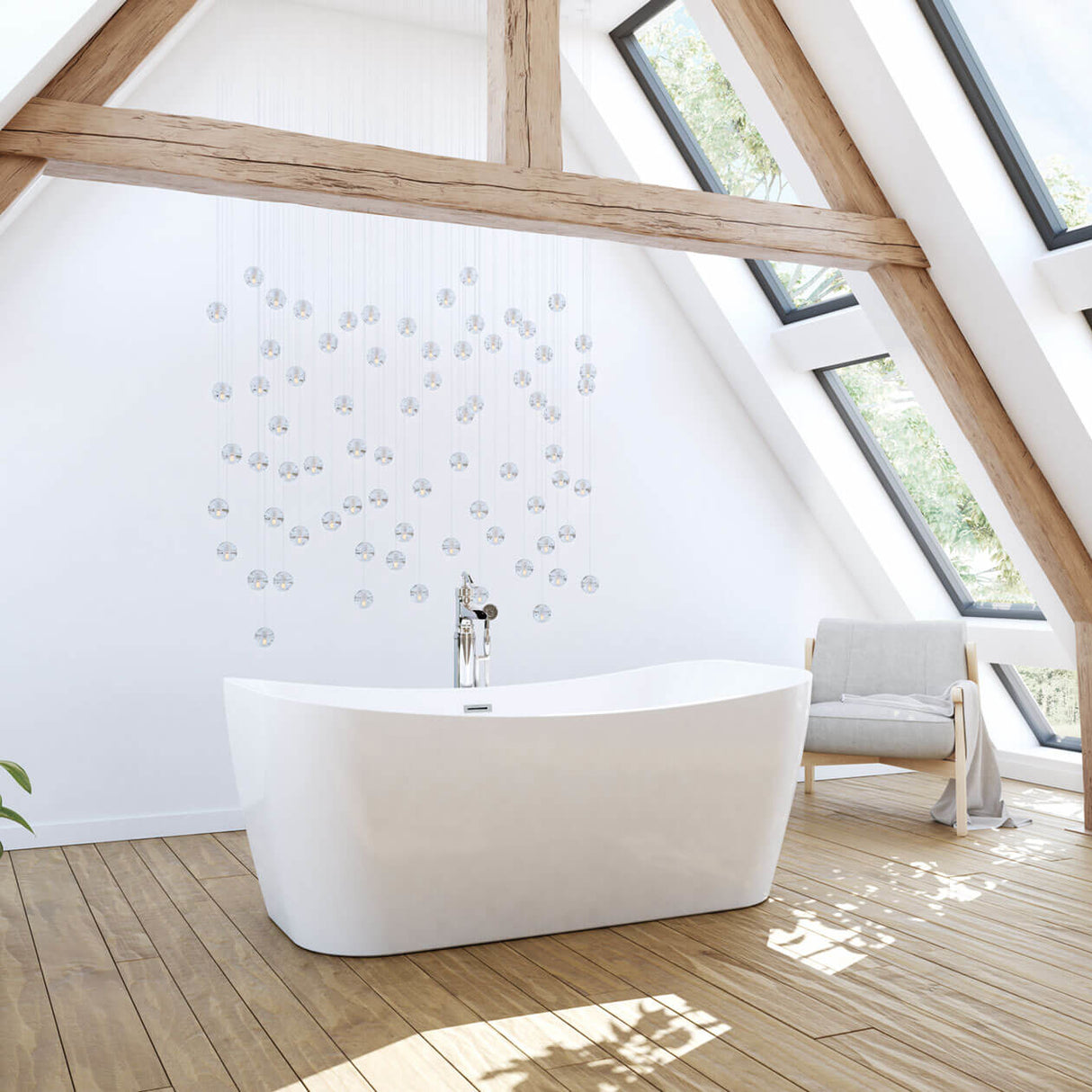 Villi 65 x 32 Acrylic Freestanding Center Drain Bathtub in White with White Skirt