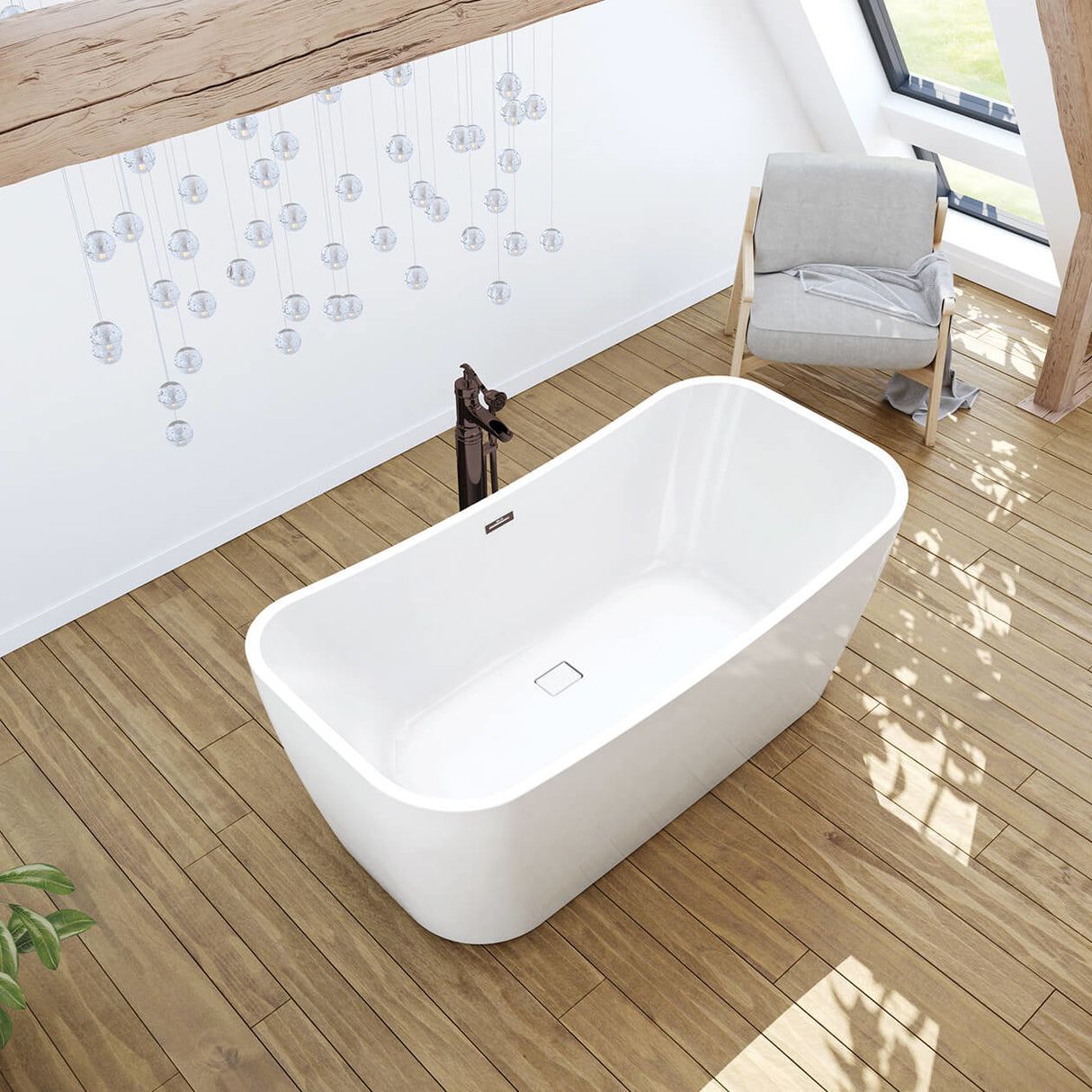 Villi 65 x 32 Acrylic Freestanding Center Drain Bathtub in White with White Skirt