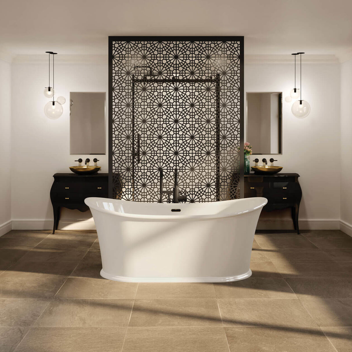 Elina 66 x 34 Acrylic Freestanding Center Drain Bathtub in White with White Skirt
