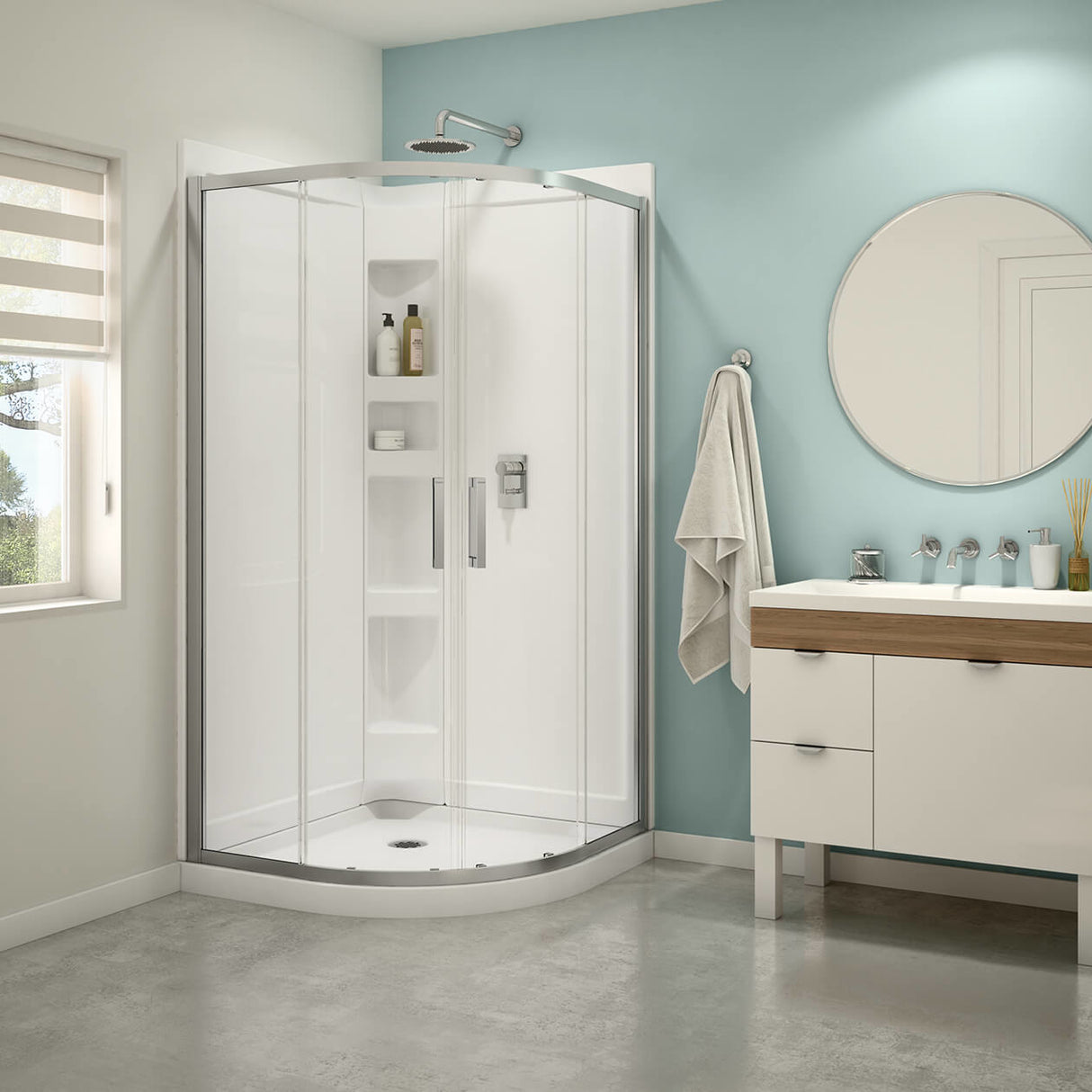 Sakura Acrylic Shower Kit in White with Clear glass in Chrome