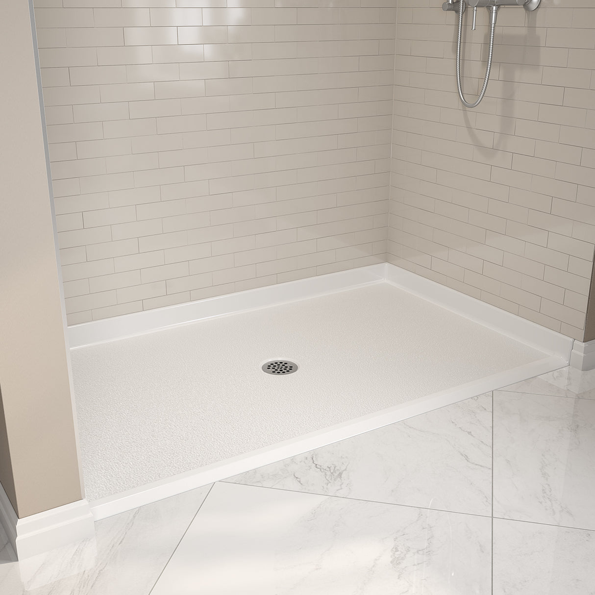 Outlook Base 6036 AcrylX Alcove Shower Base with Center Drain in White