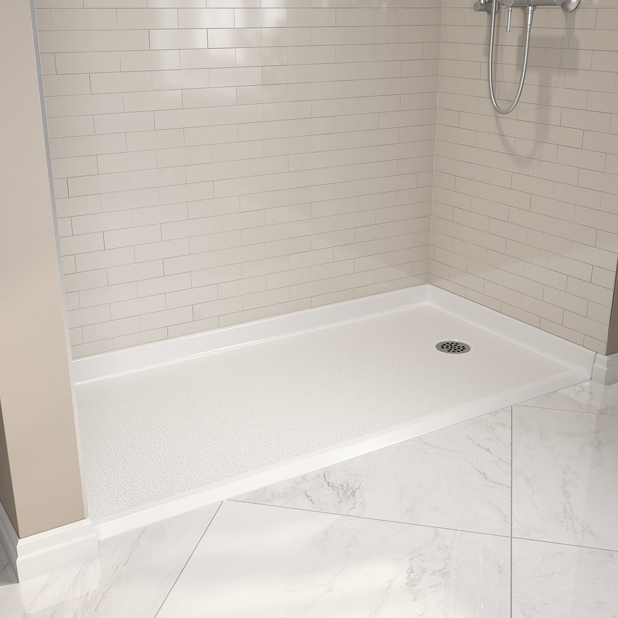 Outlook Base 6030 AcrylX Alcove Shower Base with Left-Hand Drain in White