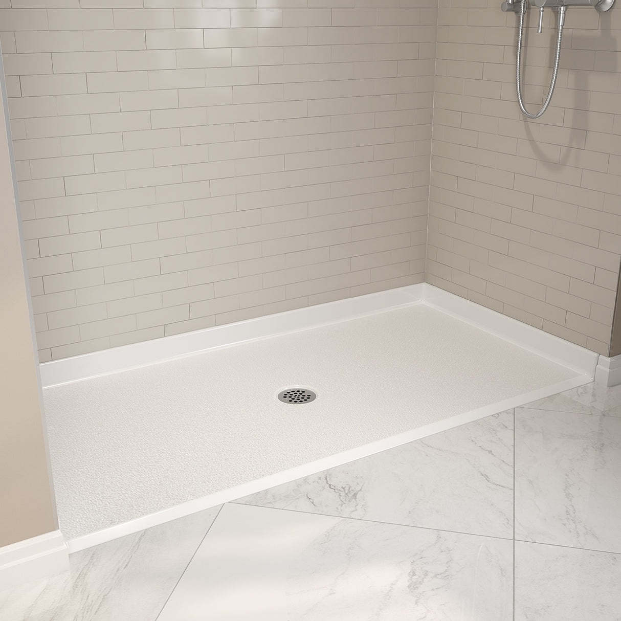 Outlook Base 6238 AcrylX Alcove Shower Base with Center Drain in White
