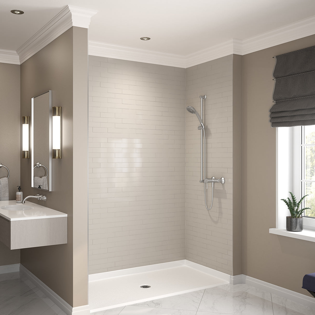 Outlook Base 6238 AcrylX Alcove Shower Base with Center Drain in White