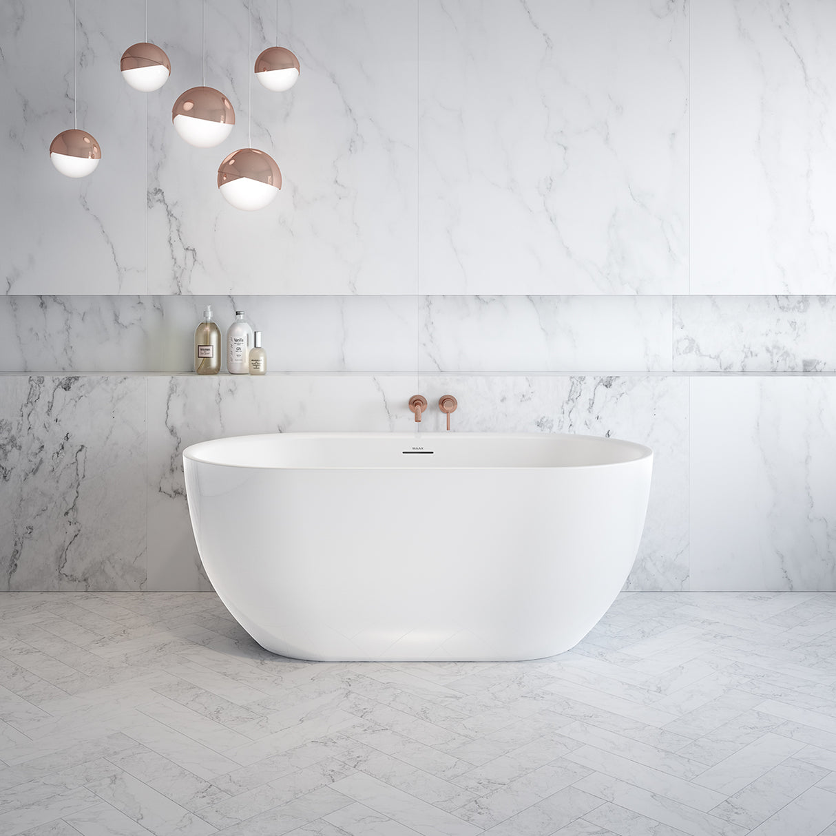 Tosca 5932 Acrylic Freestanding Center Drain Bathtub in White with White Skirt