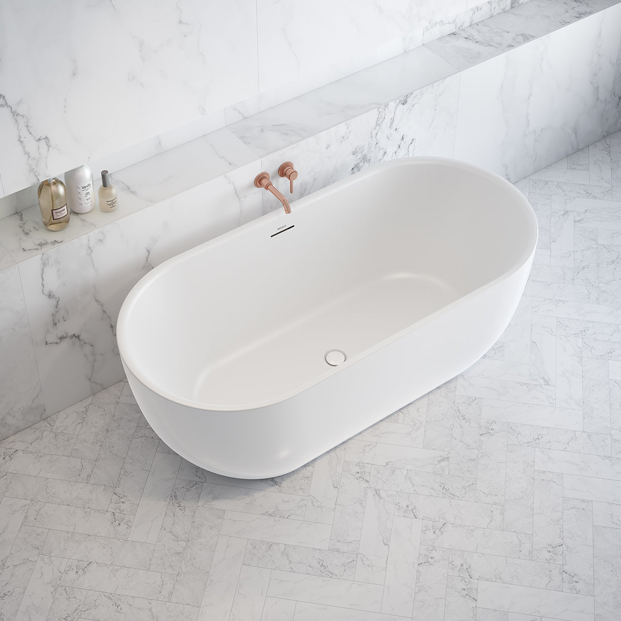Tosca 6732 Acrylic Freestanding Center Drain Bathtub in White with White Skirt