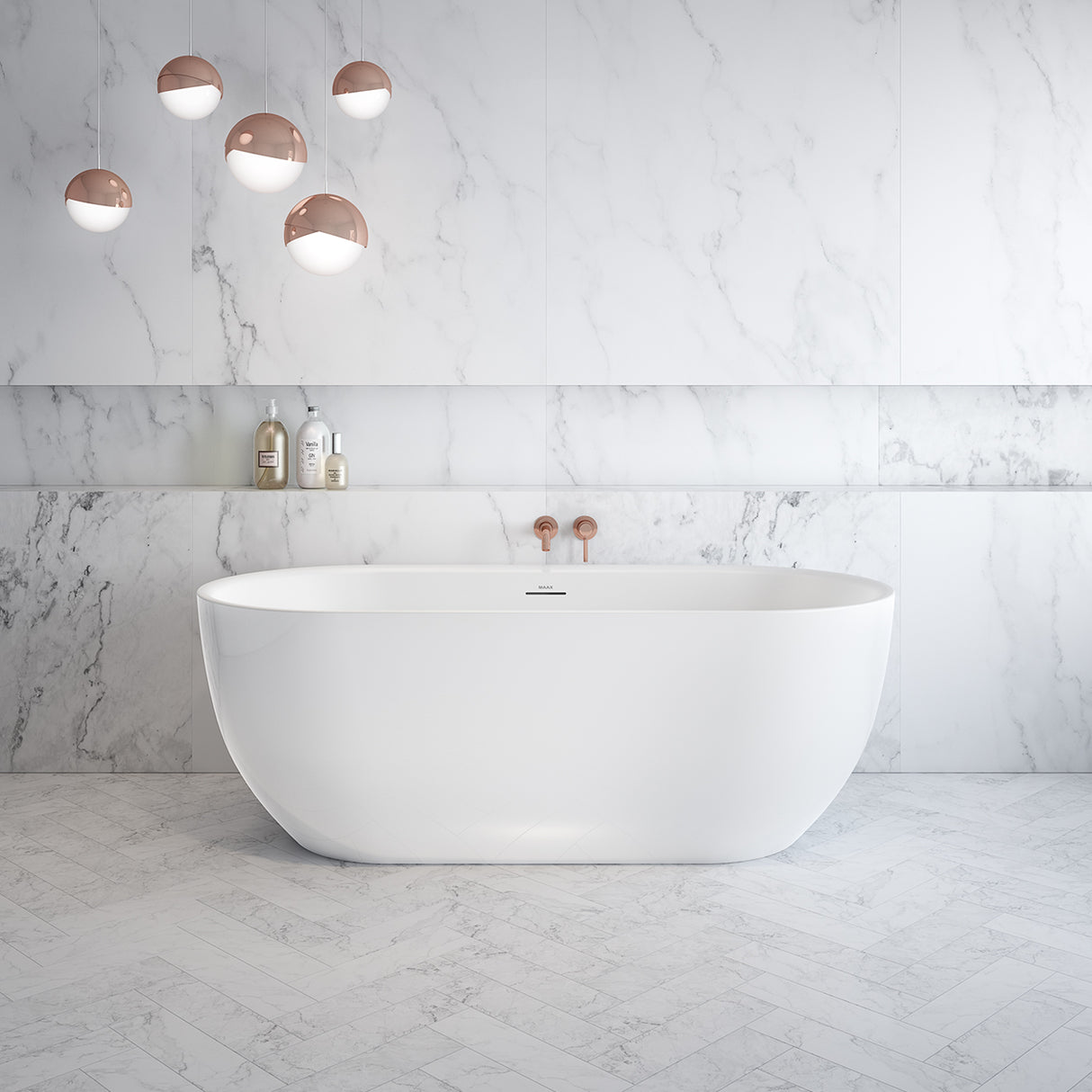 Tosca 6732 Acrylic Freestanding Center Drain Bathtub in White with White Skirt