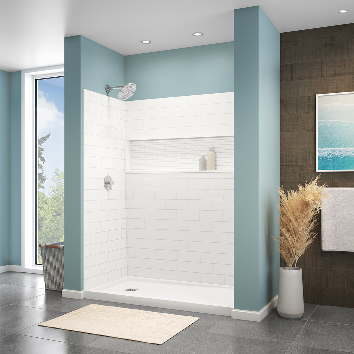NexTile 6032 Direct-to-Stud Four-Piece Alcove Shower Wall Kit in White