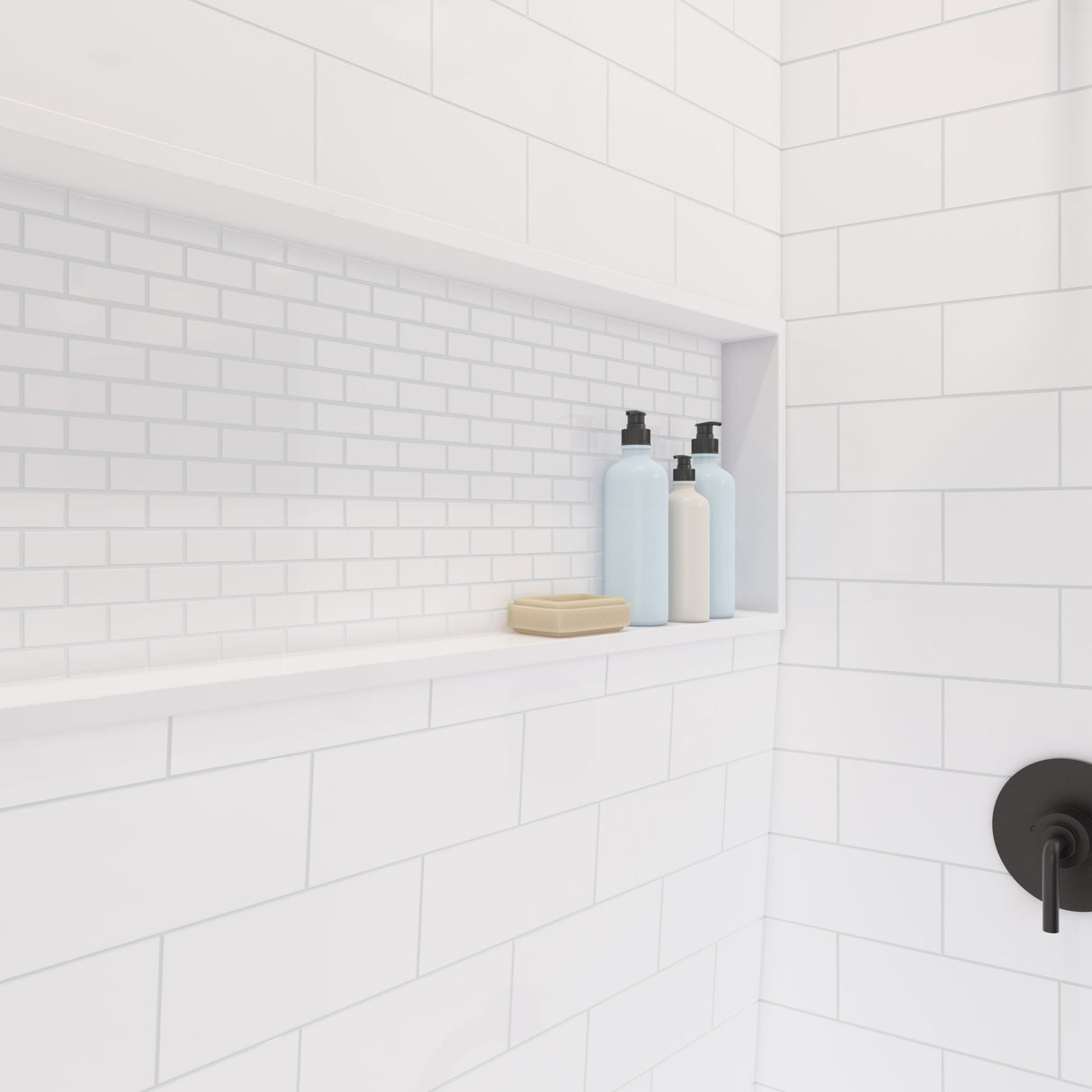 NexTile 6032 Direct-to-Stud Four-Piece Alcove Shower Wall Kit in White