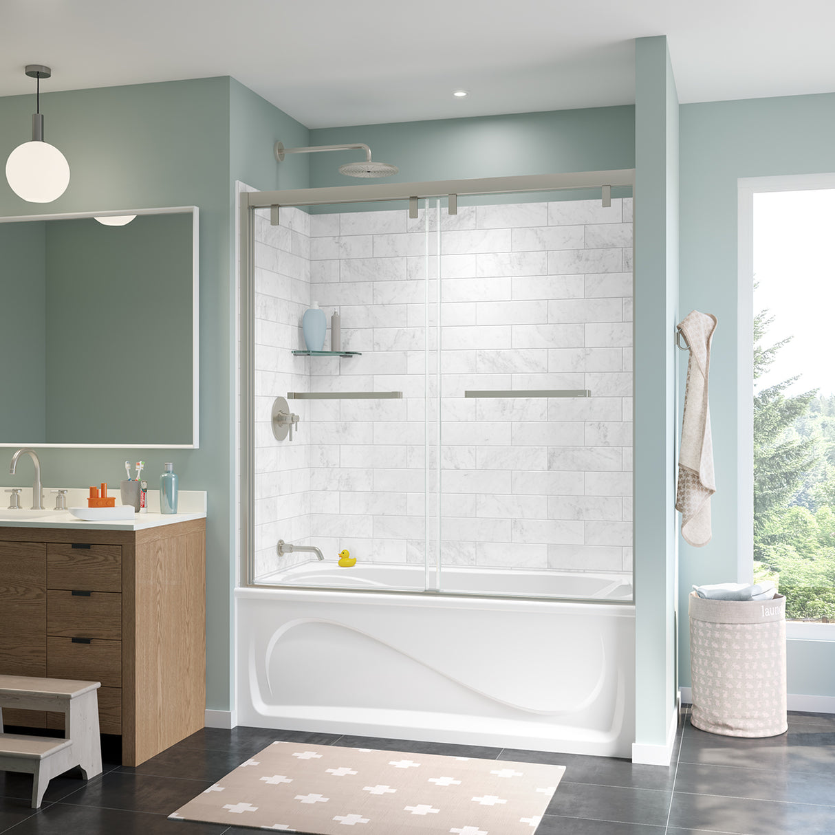 Uptown 56-59 x 58 in. 8 mm Bypass Tub Door for Alcove Installation with Clear glass in Chrome