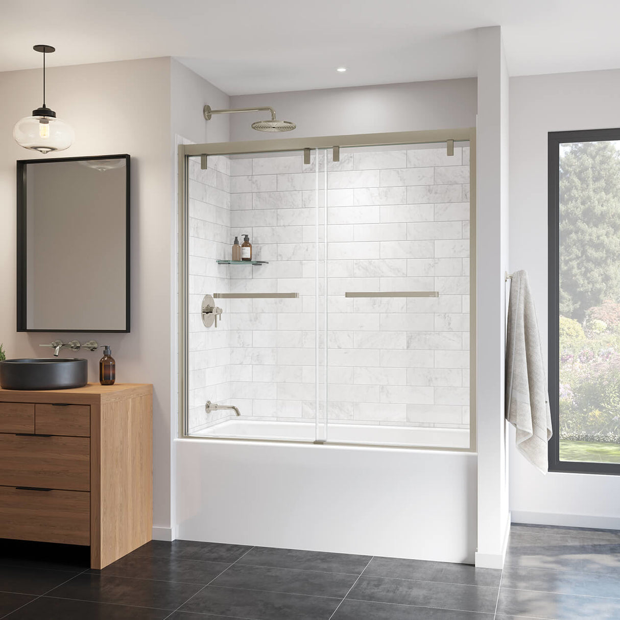 Uptown 56-59 x 58 in. 8 mm Bypass Tub Door for Alcove Installation with Clear glass in Chrome