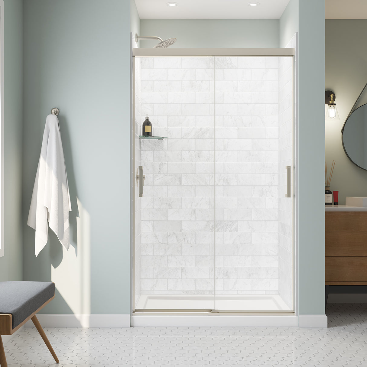 Incognito 76 44-47 x 76 in. 8mm Bypass Shower Door for Alcove Installation with Clear glass in Chrome
