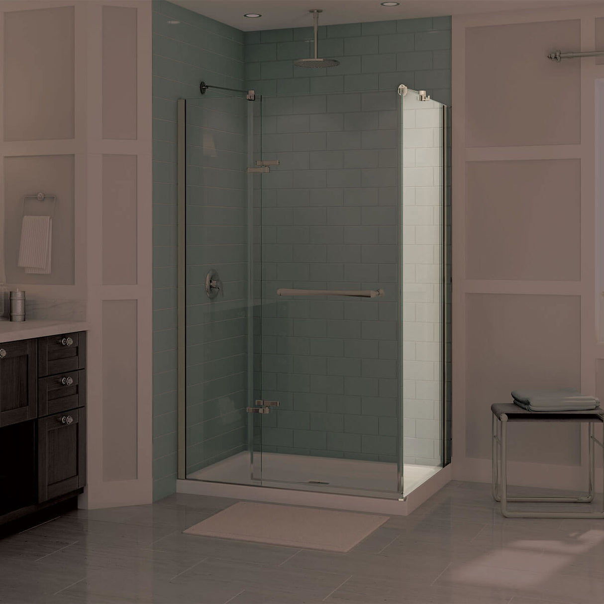 Reveal 71 Return Panel for 32 in. Base with Clear glass in Chrome