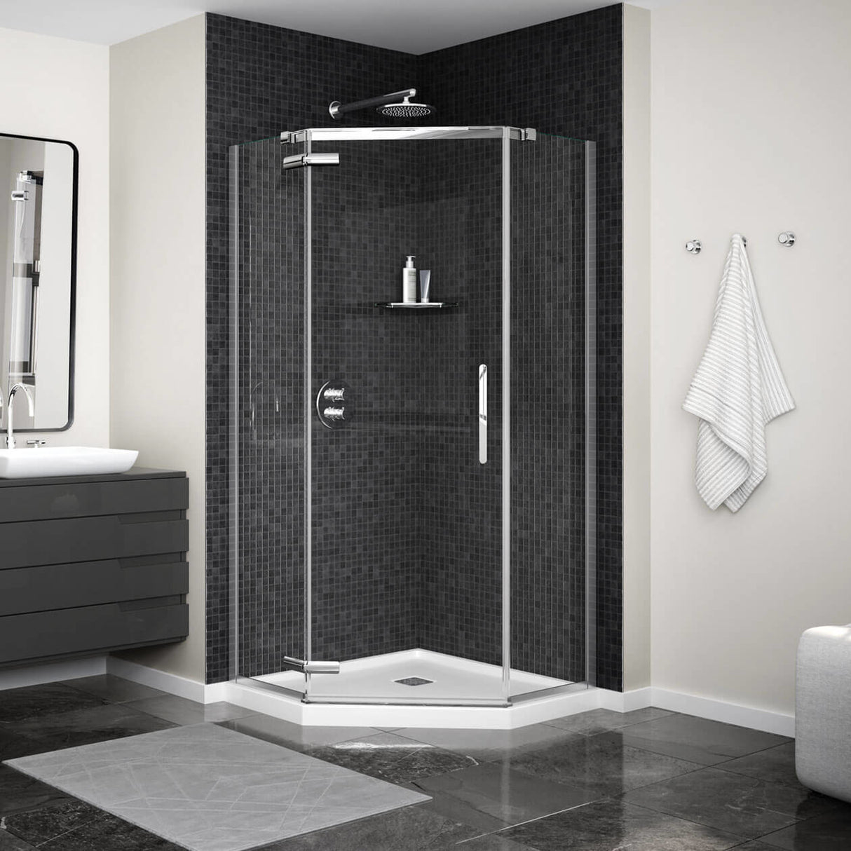 Link Curve Neo-angle 40 x 40 x 75 in. 8mm Pivot Shower Door for Corner Installation with Clear glass in Chrome
