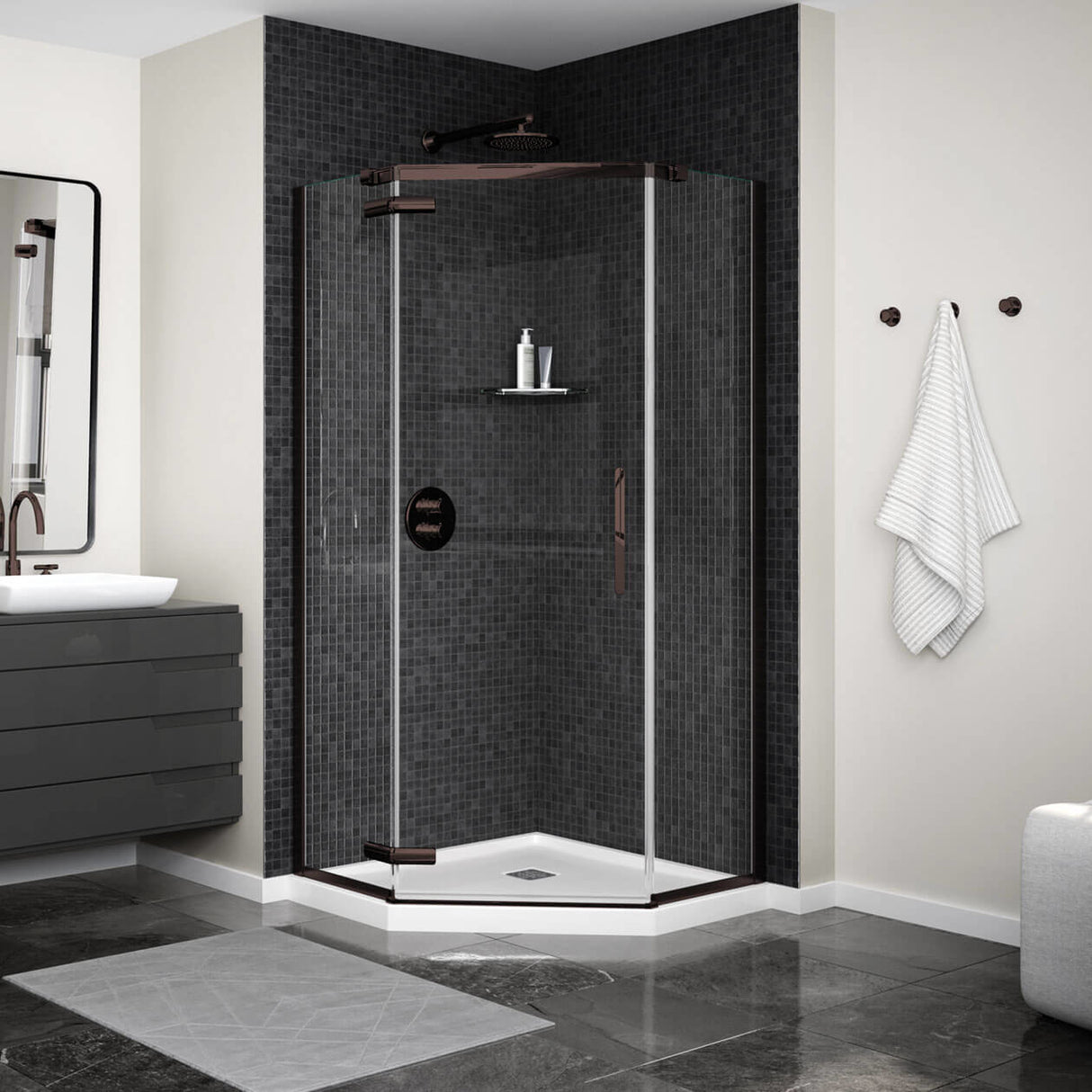 Link Curve Neo-angle 40 x 40 x 75 in. 8mm Pivot Shower Door for Corner Installation with Clear glass in Chrome